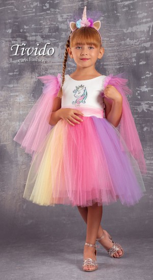 Unicorn Kız Çocuk Parti Elbisesi