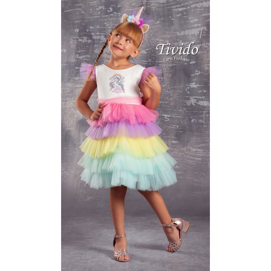 Unicorn Tütü Etekli Kız Çocuk Parti Elbisesi